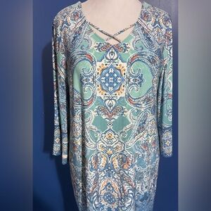 Ruby Rd. Blue and Orange Paisley Mini Dress
